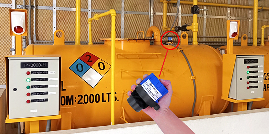 Medição ultrassônica do nível de líquido do tanque de combustível do gerador a diesel